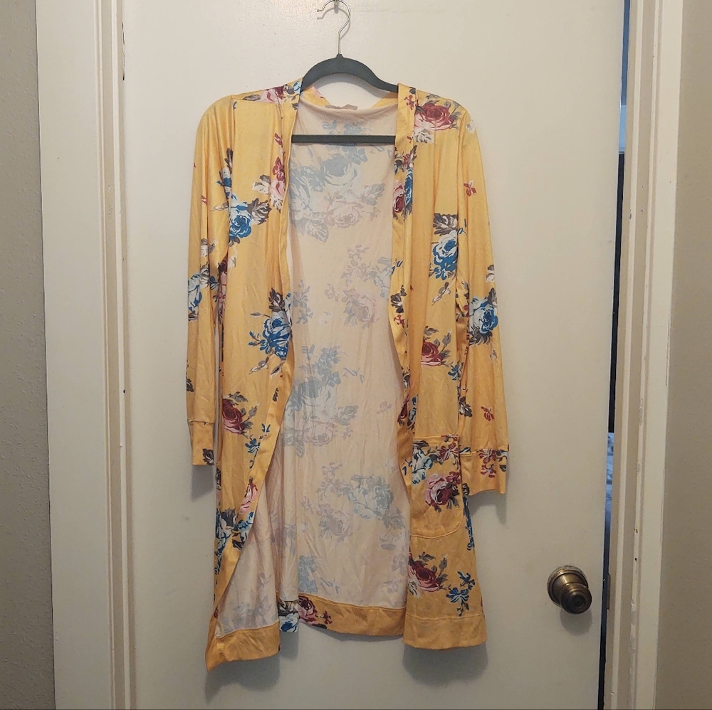 Tickled Teal Floral Yellow Cardigan